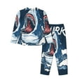 thumbnail image 2 of Kll Shark Print Women'S Long Sleeve Pajamas With Pants Sleepwear Loungewear 2 Set-Small, 2 of 9