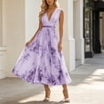 thumbnail image 4 of PBFRDSJ A Line Dresses for Women Summer Sleeveless Boho Floral Print Beach Sundress Elegant V Neck Pleated Long Dresses, 4 of 5