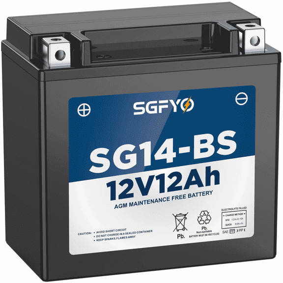 SGFYO YTX14-BS Atv Battery,12V 12Ah Sla AGM Maintenance Free Motorcycle Scooter Utv Snowmobile Batteries,Compatible with Honda Suzuki Kawasaki Yamaha
