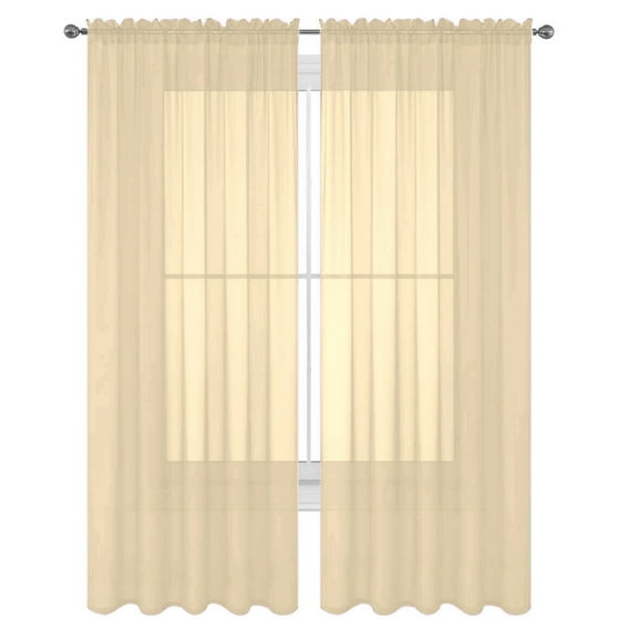 Decotex 2 Piece Elegant Solid Sheer Window Curtain Panels Treatment Drapes (55" X 120", Beige)