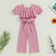 thumbnail image 3 of Eliza-Toddler Niñas Casual Largo Mono Color Sólido Manga Corta Cinturón Ropa De Verano, 3 of 4