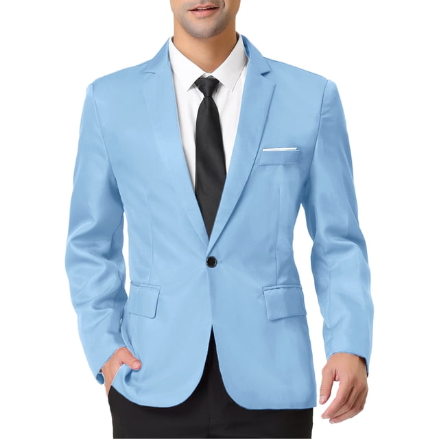 INSPIRE CHIC Men's Dress Slim Fit Blazer Single Breasted One Button Prom Suit Sports Coat 2XL Light Blue