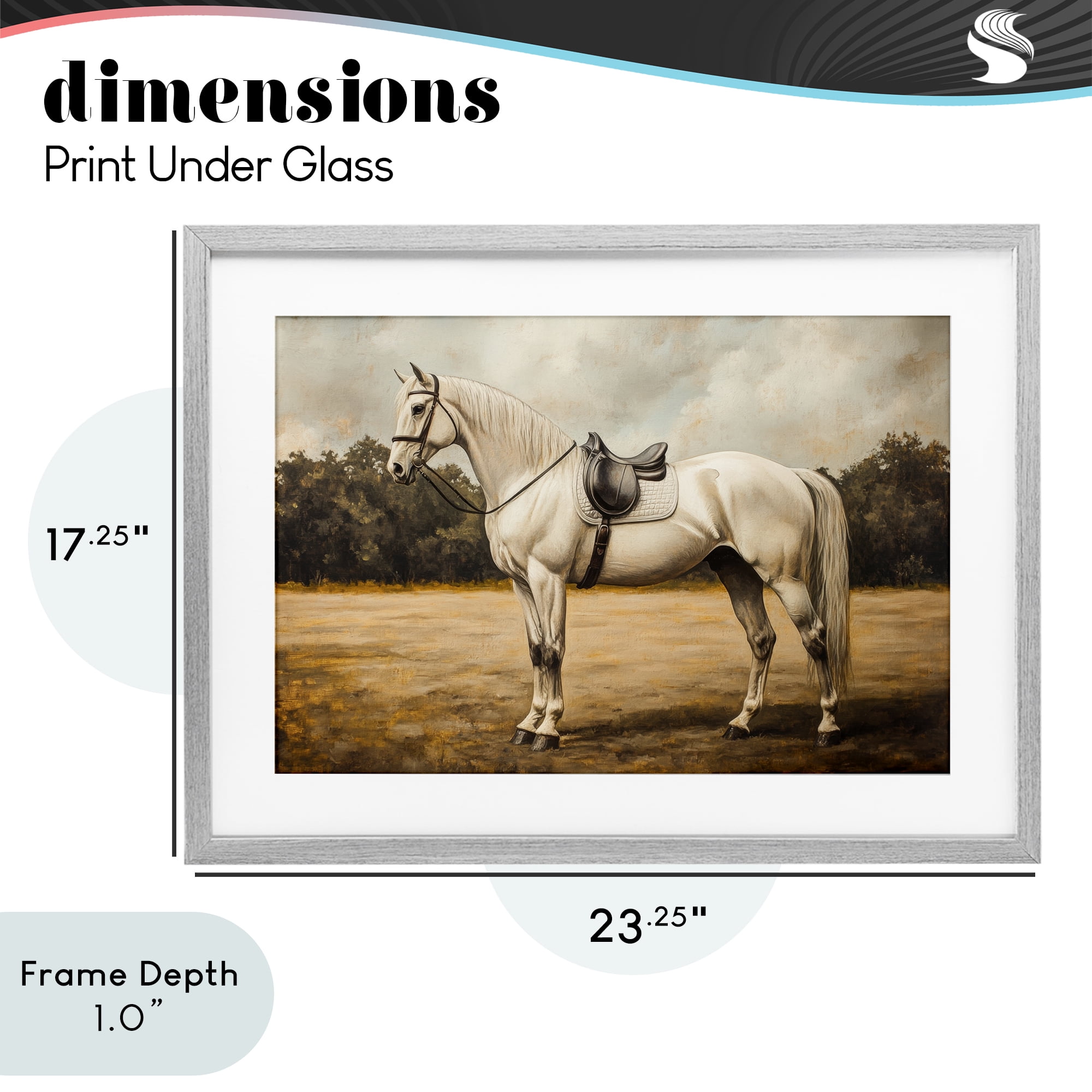 Stupell Industries White Mare with Saddle Gray Framed Print Under Glass, design by Petal Prints Design
