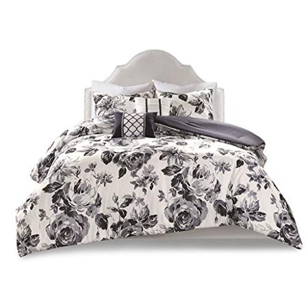 Intelligent Design Dorsey Floral Print Comforter Set Black White