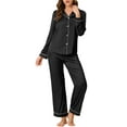thumbnail image 2 of Unique Bargains Women's Pajama Loungewear Long Sleeves Tops and Pants Satin Sleepwear Sets, 2 of 5