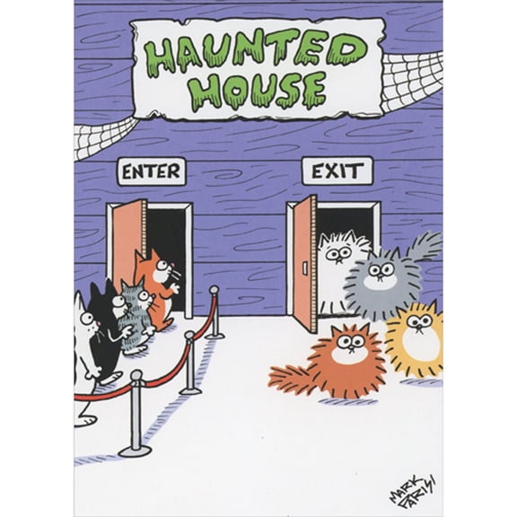 RSVP Cats Exiting a Haunted House with Messy Fur Funny / Humorous Halloween Card