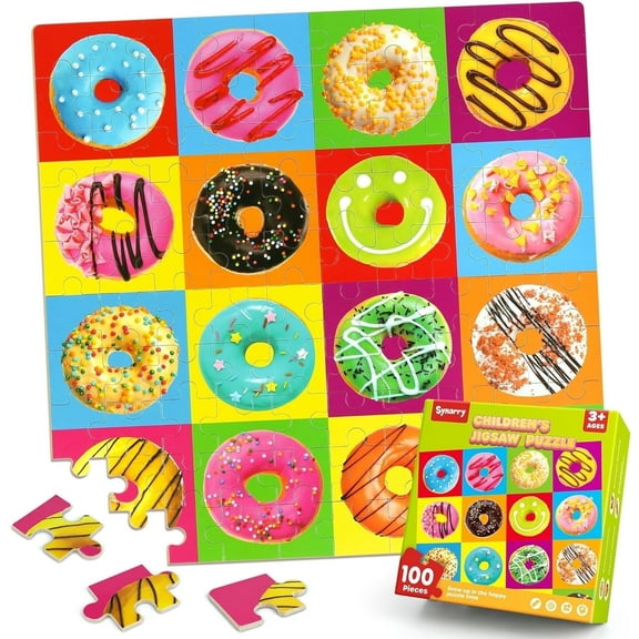 SYNARRY 100 Piece Wooden Puzzles for Kids Ages 3-8, Donuts Jigsaw Puzzle for Kids Ages 4-6 8-10 Teens, Preschool Educational Puzzles