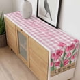 thumbnail image 4 of Hello Spring Table Runner - 36 Inch Long, Kitchen Dining Table Runner Dresser Scarves, Pink Tulip Flowers Farmhouse Buffalo Plaid Wooden Farmhouse Decor for Coffee Tables Wedding Party Banquet, 4 of 7