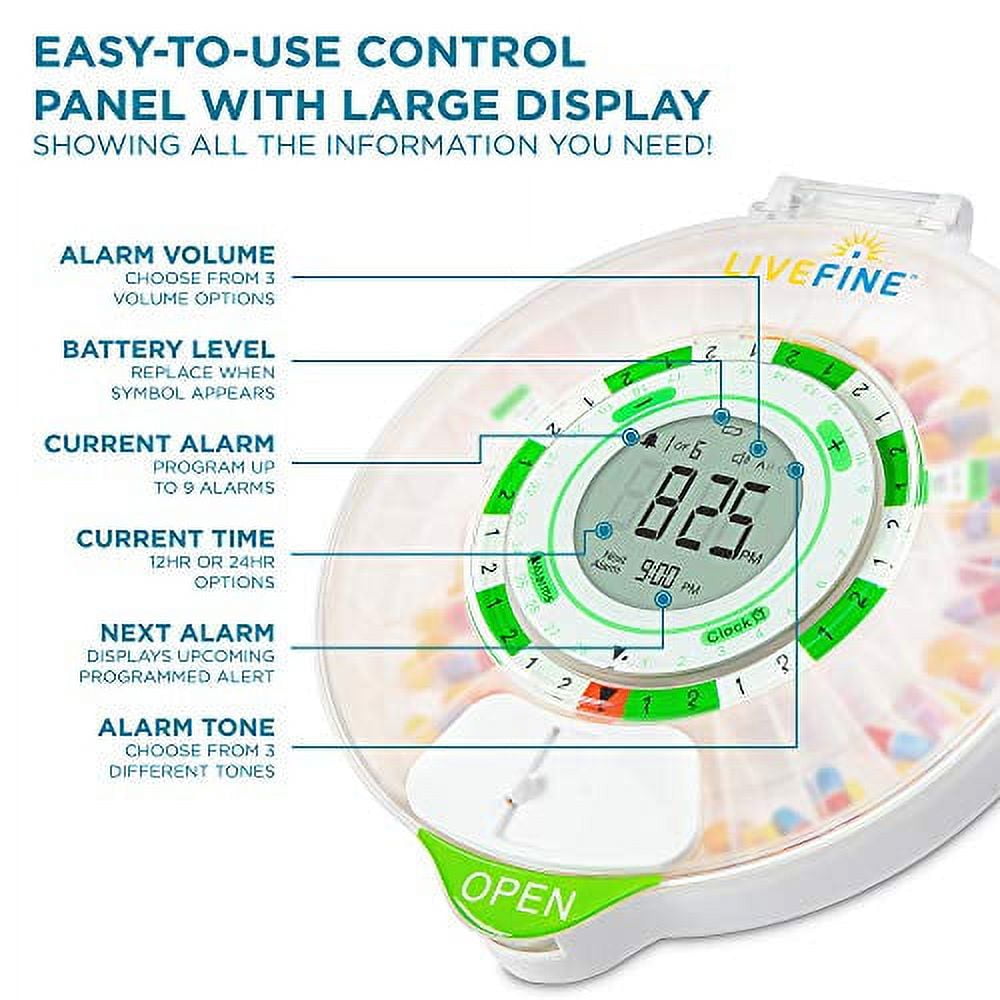 LiveFine 28-Day Automatic Pill Dispenser with Upgraded LCD Display, Key Lock & Sound