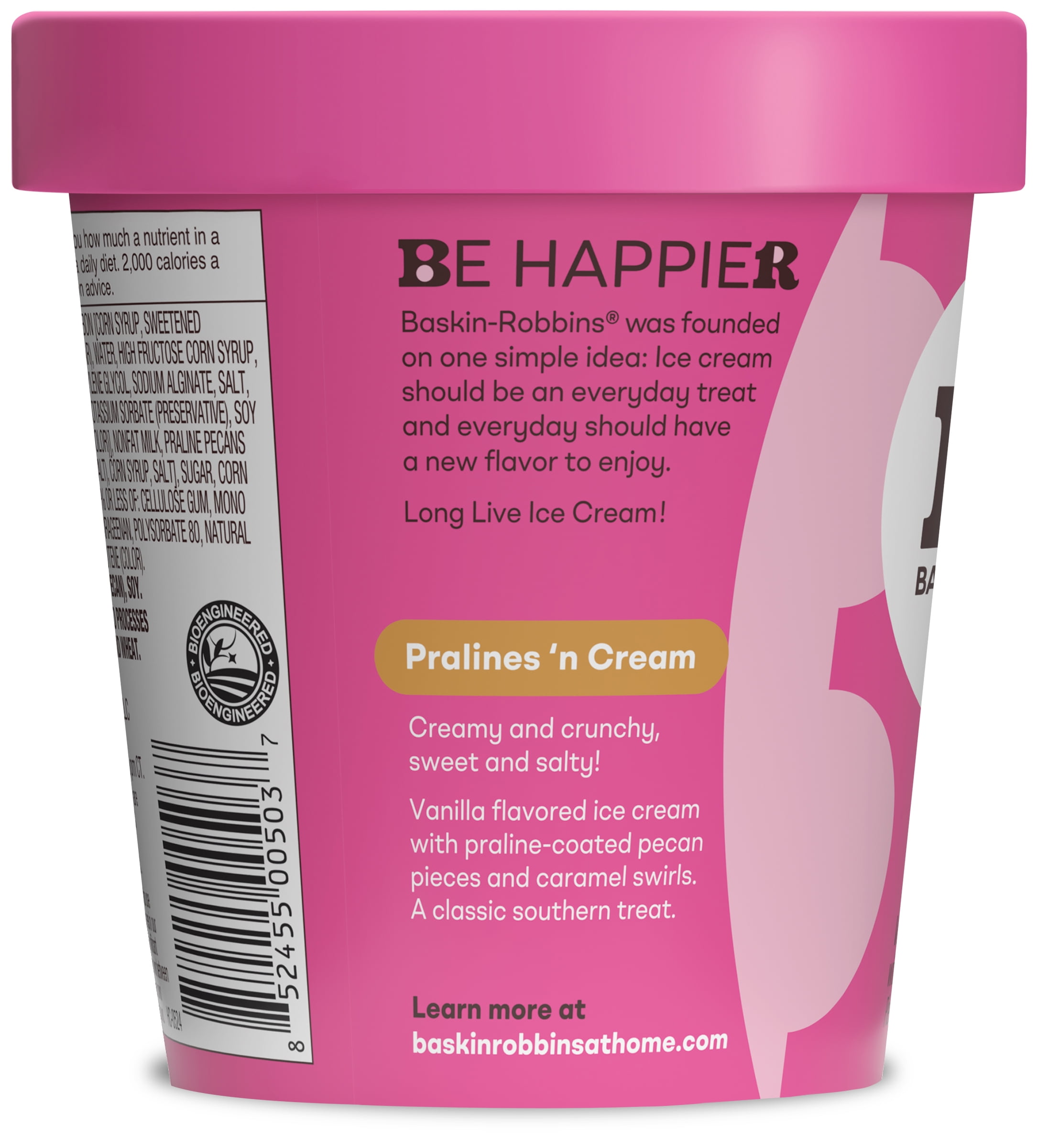 Baskin-Robbins Pralines ‘n Cream Ice Cream, 14 fl oz Cup – Vanilla Ice Cream with Caramel Swirl and Praline-Coated Pecans
