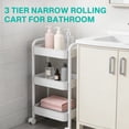 thumbnail image 5 of Behome Rolling Cart, 3 Tier Storage Trolley with Handle, Utility Cart with Plastic Shelf & Lockable Wheels, Kitchen Storage Organizer for Bathroom, Office, Bedroom, White, 5 of 8