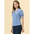 thumbnail image 3 of Unique Bargains Women's Sweet Peter Pan Contrast Collar Short Sleeves Blouse Grey Blue S, 3 of 5