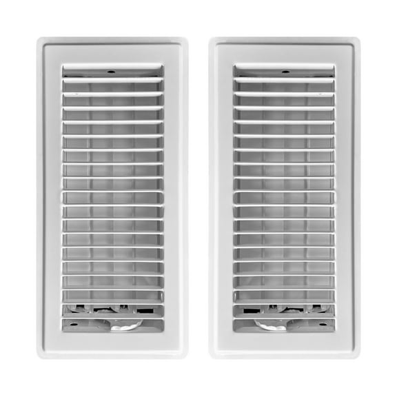 4in x 12in Basic White Metal Heating and Cooling Floor Louvered Register (2 PACK) - Overall Dimensions 5 1/2in x 13 1/2in