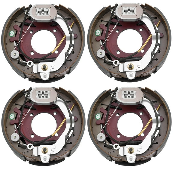 KFFKFF Electric Trailer Brake Kit, 12.25 x 3.375 Inch, Set of 2 Pairs Self-Adjusting Brakes for 10,000 lbs Axle, Backing Plates for Brake System Replacement, Compatible with Trailers and RVs