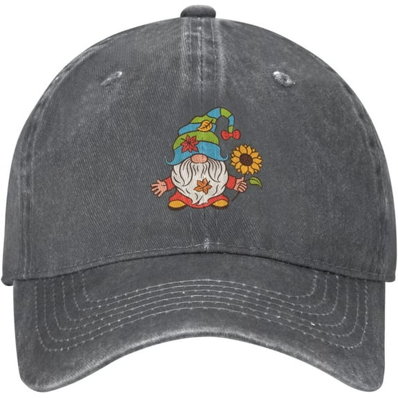 Gnome Sunflower Cute Distressed Adjustable Washed Denim Mens Dad Trucker Hat Baseball Ball Cap for Men