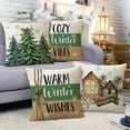 thumbnail image 4 of Warm Winter Wishes Decorative Throw Pillow Covers 20 x 20 Set of 4, Cozy Vibes Christmas Pine Tree House Ornaments Outdoor Pillowcase, Snowflakes Farmhouse Holiday Cushion Case Home Decor, 4 of 6
