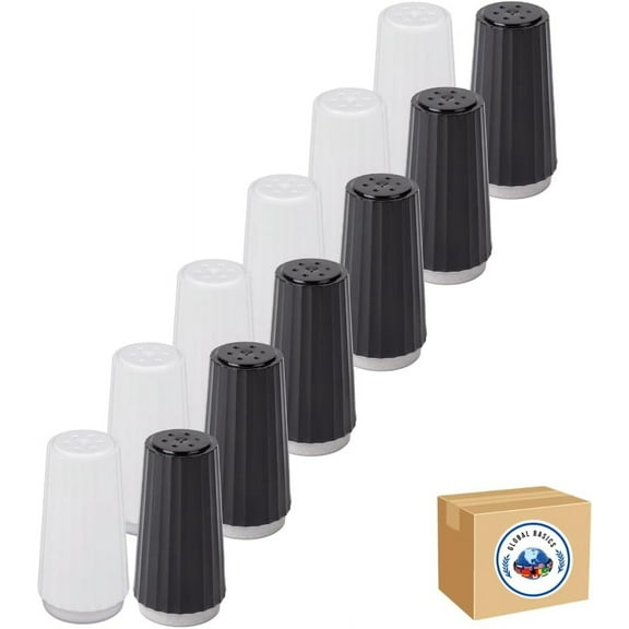 Global Basics Disposable Prefilled Plastic Salt & Pepper Shakers - 12 Pack