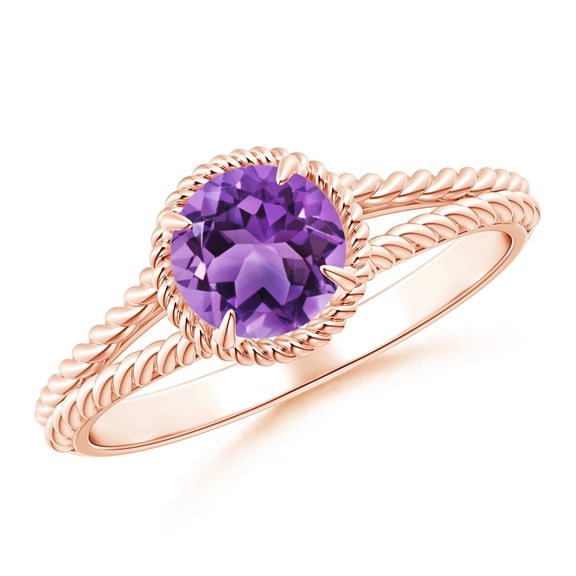 Solid 925 Sterling Silver Rose Plated Round Amethyst 0.60 Ctw Women Wedding Ring