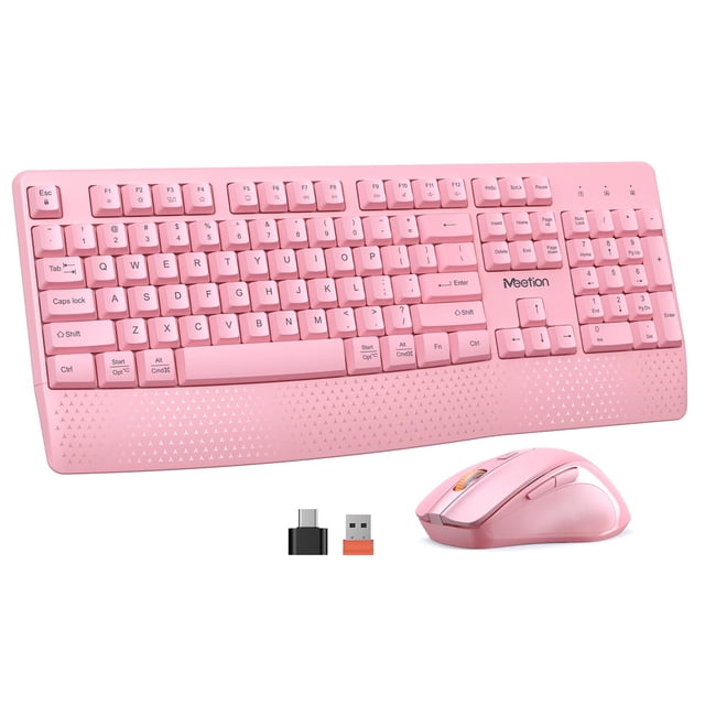 Teclado y ratón MEETION Wireless USB A/C Rosa