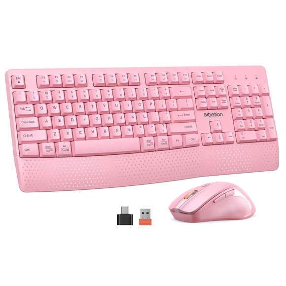 Teclado y ratón MEETION Wireless USB A/C Rosa