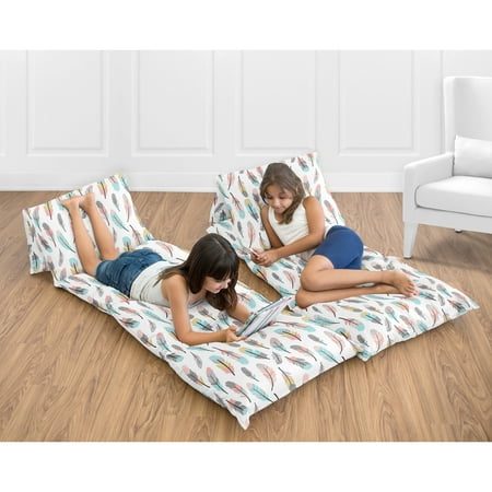 Multicolored Feather Print Kids Teen Floor Pillow Case Lounger