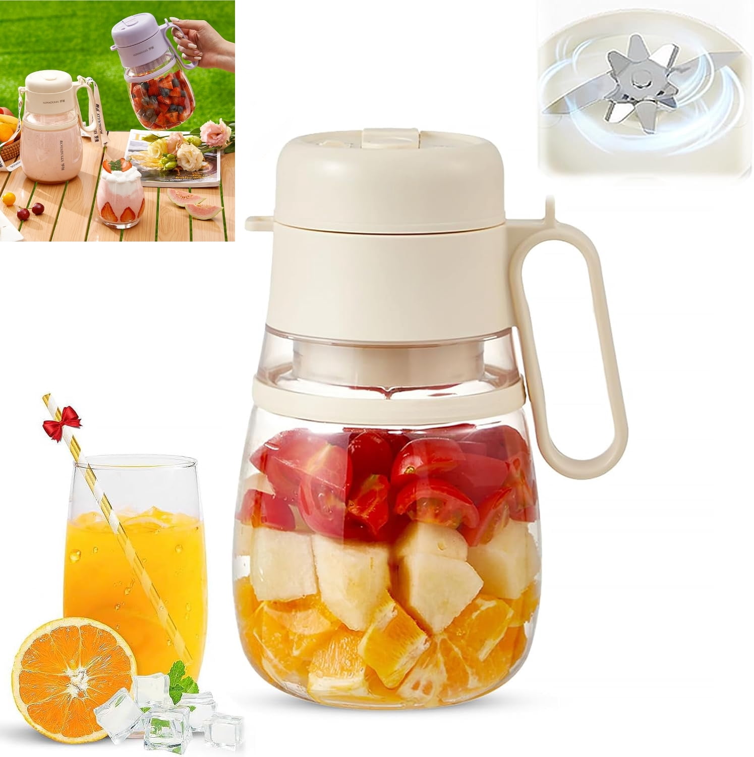 My Smoothies Cup Blender, 1000ML Portable Small Juice Cup with Handle/Strap, Rechargeable Multi-Function Juicer Juice Cup for Gym/Travel/Kitchen (Purple)