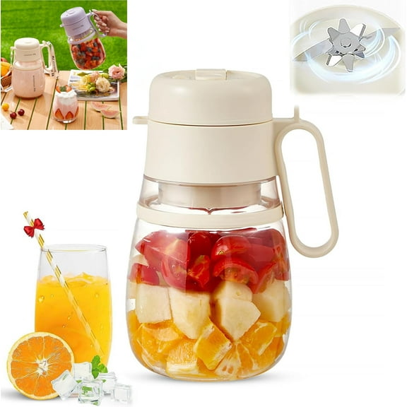 My Smoothies Cup Blender, 1000ML Portable Small Juice Cup with Handle/Strap, Rechargeable Multi-Function Juicer Juice Cup for Gym/Travel/Kitchen (White)