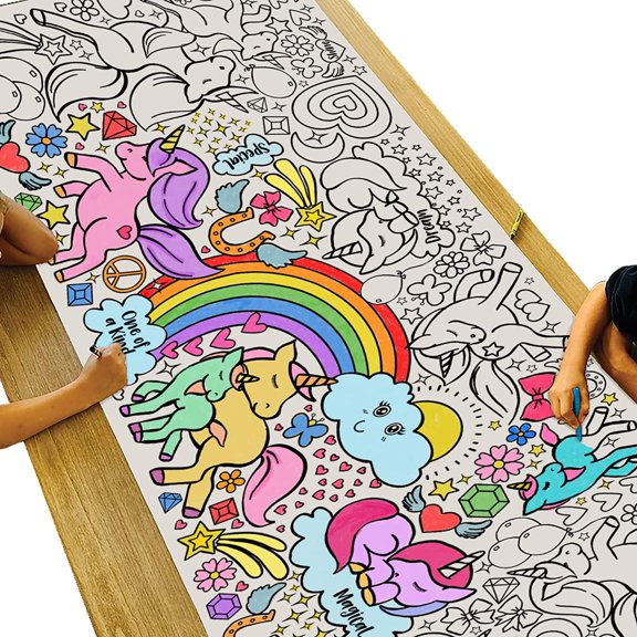 Tiny Expressions Giant Unicorn Coloring Poster for Kids - 30 x 72 Inches Jumbo Unicorn Coloring Banner
