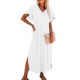thumbnail image 2 of zbxnLI Summer Dress for Womens V Neck Short Sleeve T Shirt Dresses Casual Loose Beach Vacation Long Sundress, 2 of 7