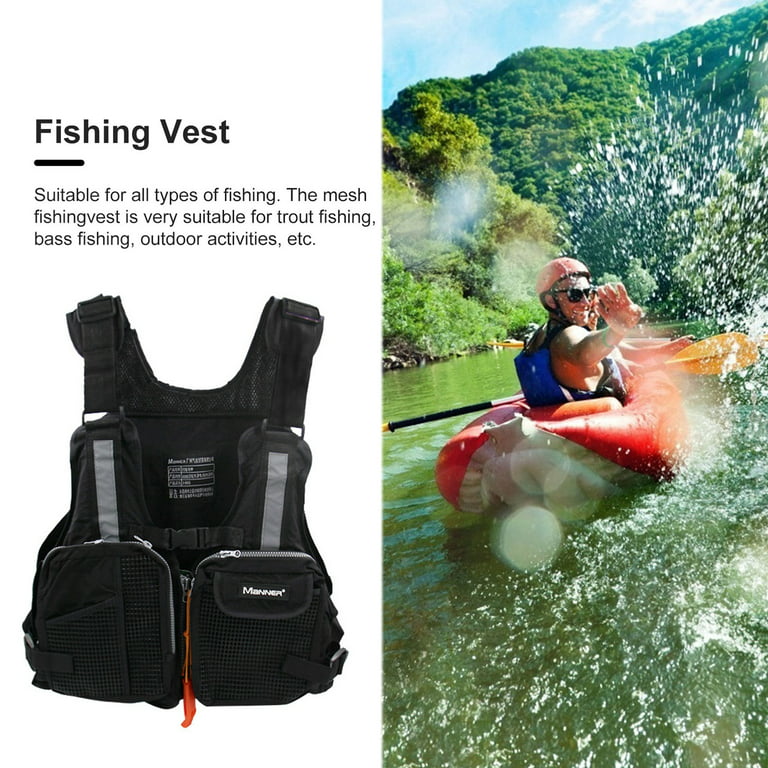Life Jacket for Adult Buoyancy Swimming Vest Reflective Multipocket (Black)  