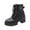 Black, variant on Fesfesfes Faux-Leather Boots for Women Lace Up Black Current Boots Round Toe Thick Heels High Belt Buckle Women's Short Single Boot 4.5(35)