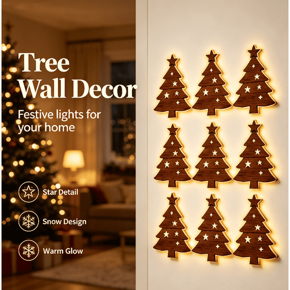 Christmas LED Wall Decorations - Festive Christmas Lighting, Wooden Holiday Wall Art for Indoor Seasonal Home Decor D(1 set)