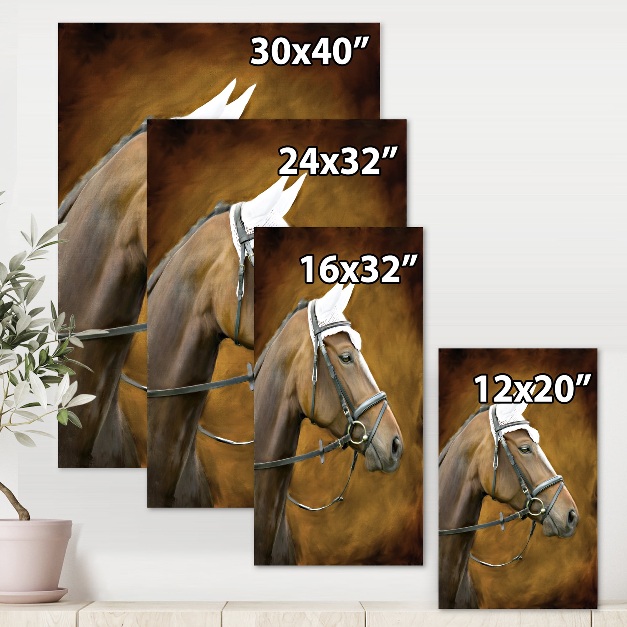 Designart ' Close Up Portrait Of Brown Horse With White Ears ' Farmhouse Canvas Wall Art Print