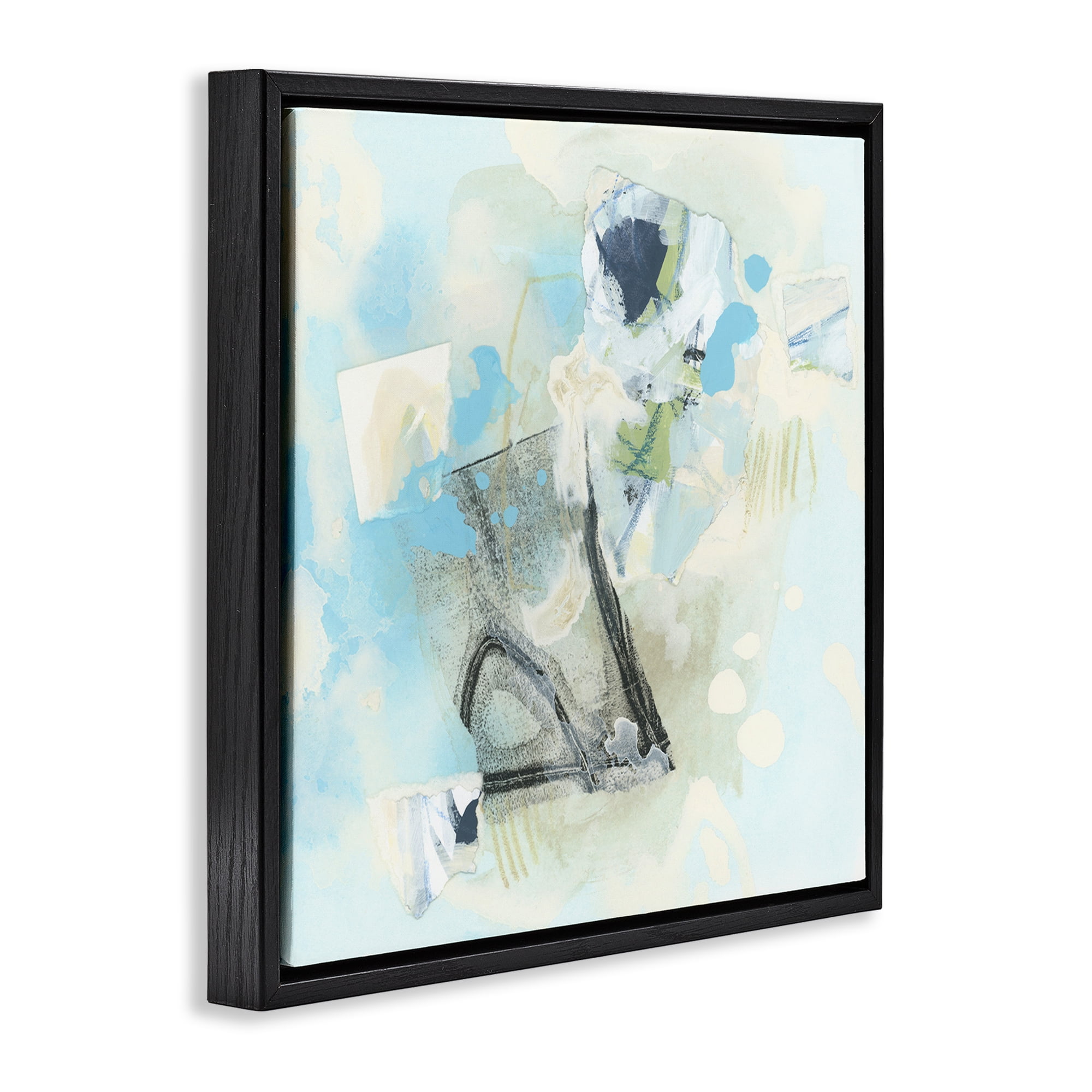 Stupell Industries Blue & Grey Abstract Abstract Painting Black Floater Framed Canvas Art Print Wall Art, 25 x 25