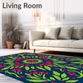 thumbnail image 2 of ODIKA 4'x6' Machine Washable Non-Slip Area Rug, Holiday Pine Needles and Berry Vine Folk Art High Traffic Rug with Pad, Blue, 622050, 2 of 8