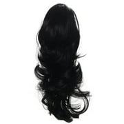 15" Synthetic Fiber Curly Ponytail Hair Extension hairpiece with Clip-in Jaw Clips, Dual-Use Hair Extensions (1#-Black)