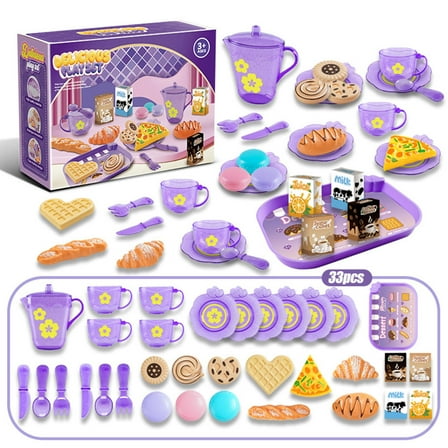Oiduwi Tea Set for Little Girls, Kids Tea Party Set, Princess Tea Party Time Toy Including Dessert, Cookies, Pisa, Teapot Tray Cake, ,Kids Kitchen Pretend Play for Girls Boys Age 3-8