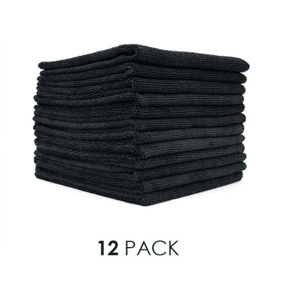 The Rag Company 51414-TERRY-BLK 14x14 All-Purpose Microfiber Towel BLACK 12 PACK