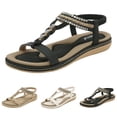 thumbnail image 2 of Gubotare Women's Flat Sandals Women Sandals Walking Flats Summer Beach Sandals Arch Support Casual Dressy Shoes for Women Elastic Ankle Strap Jeweled Bohemian Shoes (White,Size 11), 2 of 9