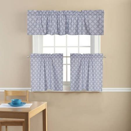 Mainstays Small Damask Classic Noir 3 Piece Kitchen Curtains