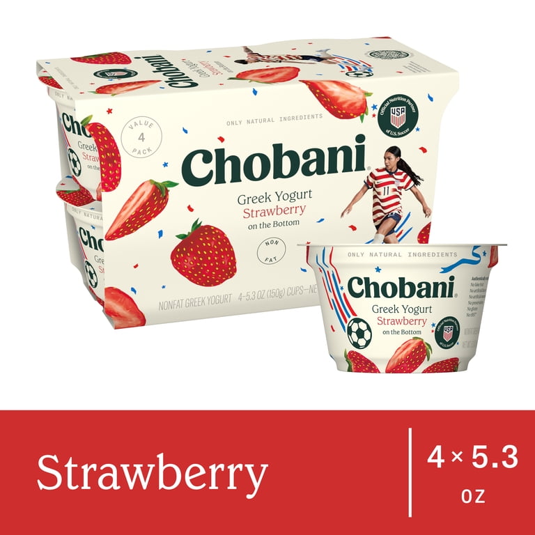 Chobani Non-Fat Greek Yogurt Strawberry on The Bottom 5.3 oz 4PK
