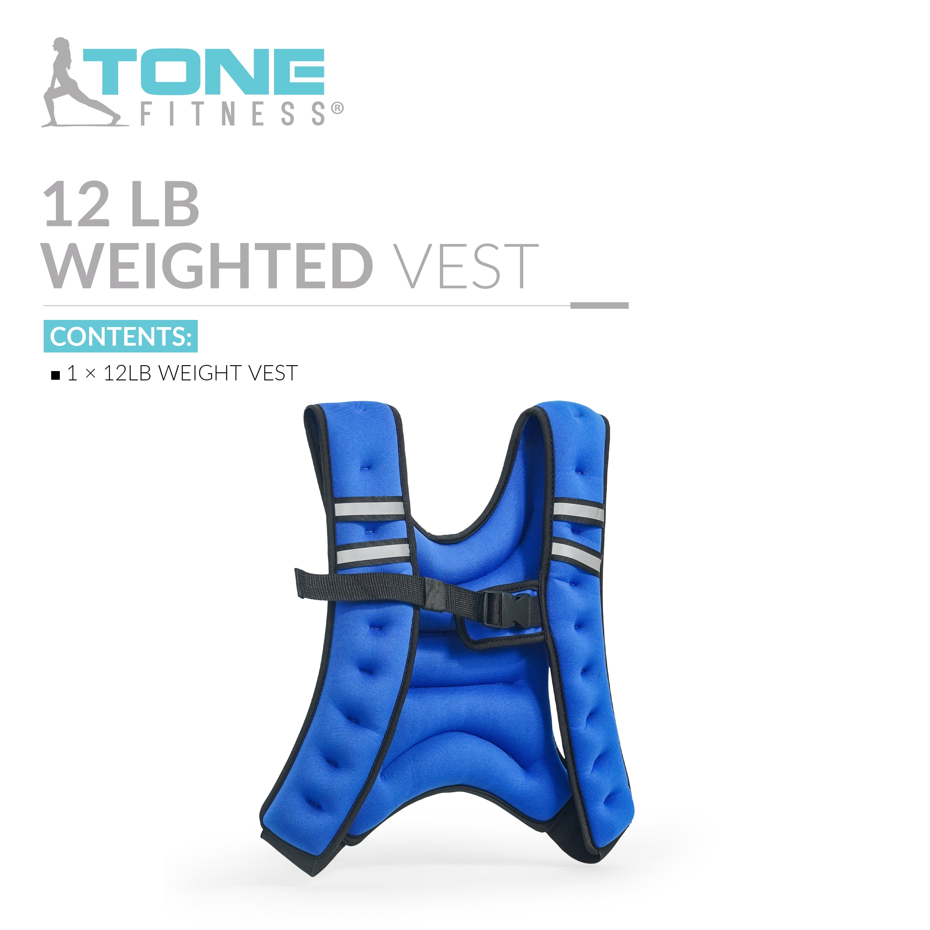 TONE Fitness Neoprene Weighted Vest, 12 Pounds, Blue