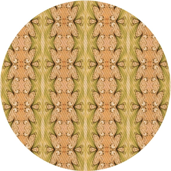 Ahgly Company Indoor Round Patterned Cantaloupe Orange Area Rugs, 3' Round