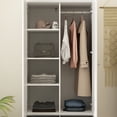 thumbnail image 3 of MONSLIPA White Wardrobe, Modern 2-Door Armoire with Hanging Rod and 3 Drawers for Closet Bedroom, 3 of 8