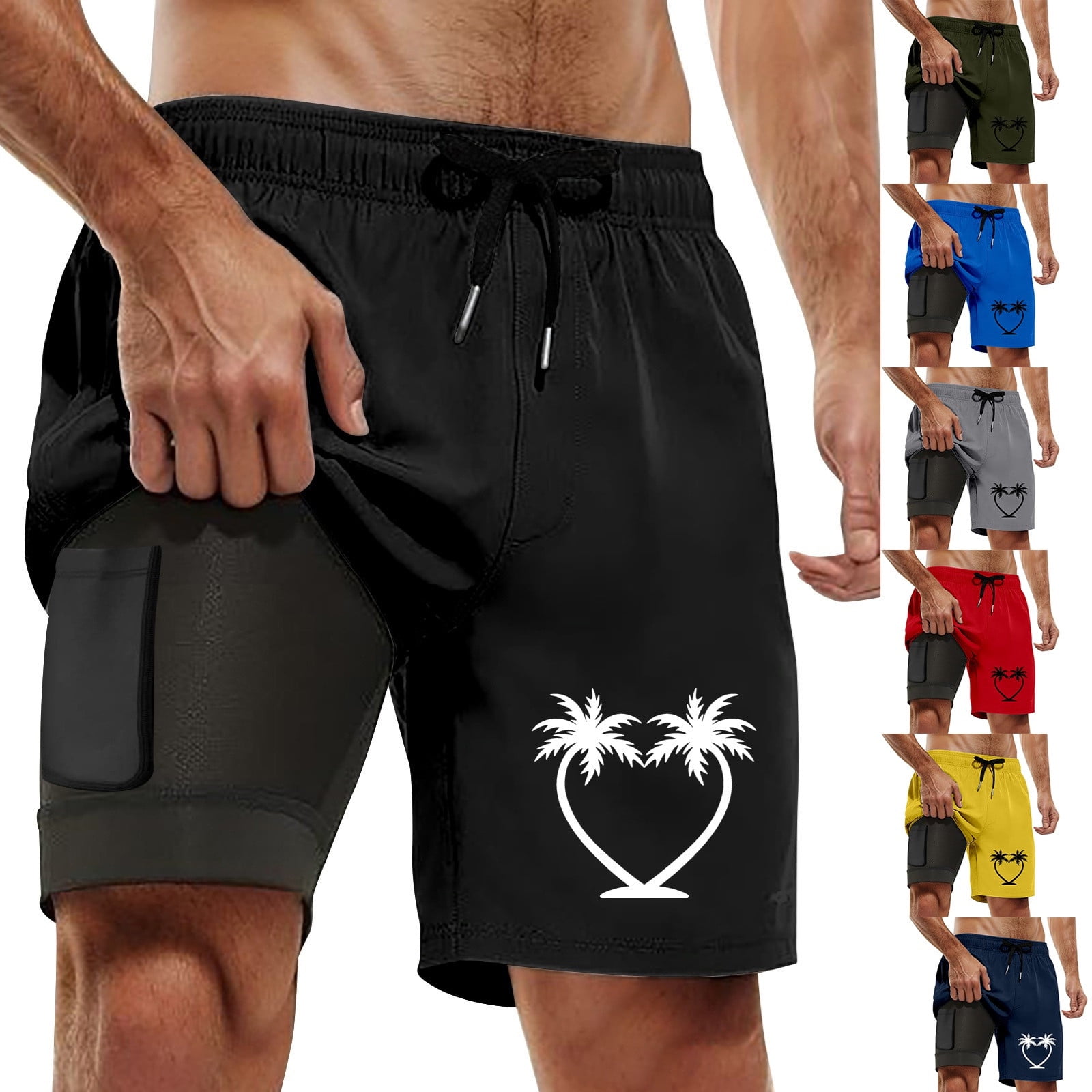 FUZHIQ Swim Shorts Men Compression Lining Loose Fit Solid Color Quick-Dry 4th Of July Swim Trunks with Compression Liner Stretch Fabric Beach Wear,XXXXXL