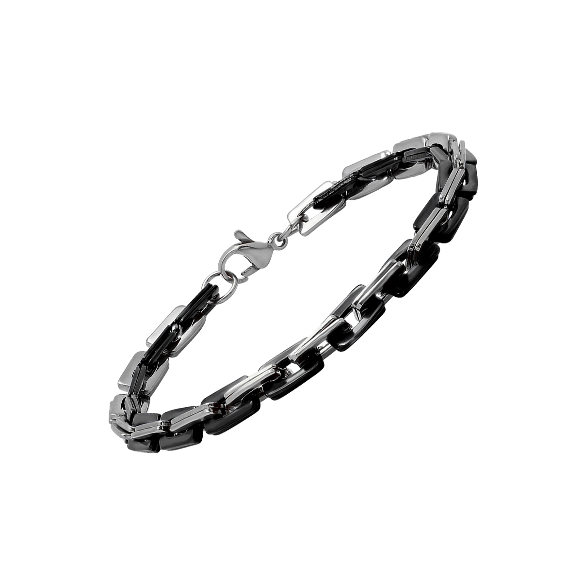 Men's Black IP Stainless Steel Bracelet with Square Rolo Chain Link