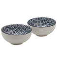 thumbnail image 3 of Tabletops Gallery 6.5" White Honeycomb Embossed Blue Pattern Stoneware Ramen Noodle Bowls, Set of 2, 3 of 7