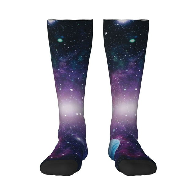 Fotbe Planets Stars And Galaxies1 Calcetas Divertidas Estampadas para Hombre y Mujer, Calcetas de Algodón hasta la Rodilla para Caminar, Correr, Enfermería y Embarazo