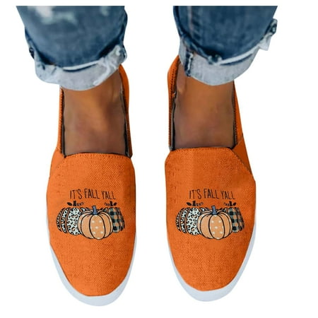 Oyedens Pumpkin Walking Canvas Shoes for Women Girls Party Casual Low Top Fashion Sneakers