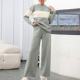 thumbnail image 2 of Annhoo Knit Sets for Women 2 Piece Color Block Outfits Casual Round Neck Long Sleeve Tops and Wide Leg Pants Fall Clothes, 2 of 6